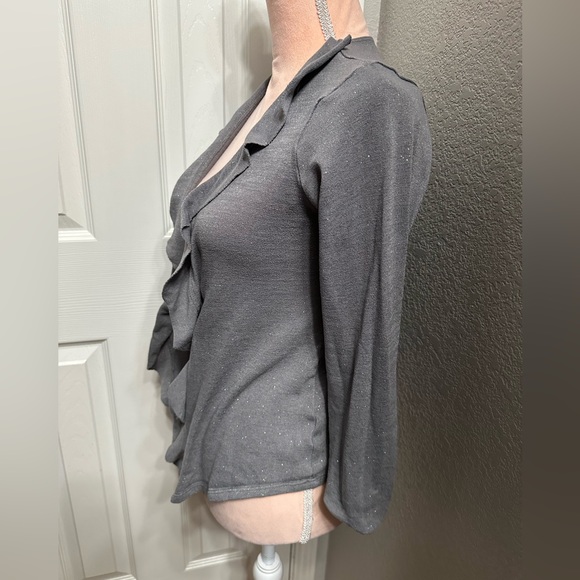 Grey "Sparkle" Open Front Ruffled Cardigan - Picture 4 of 6